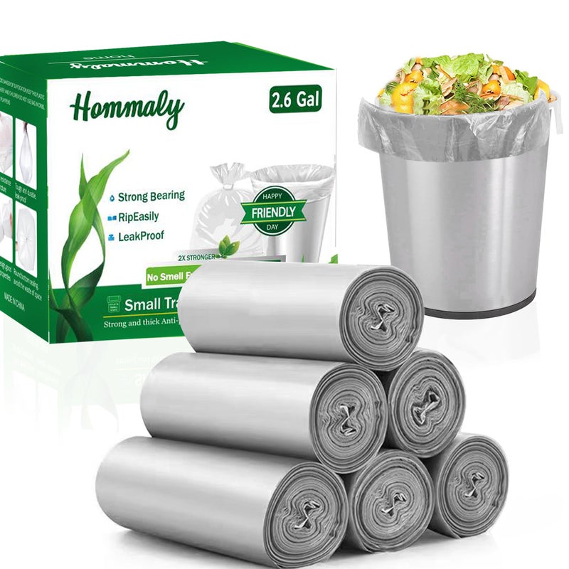 Hommaly 26 Gallon 240 pcs Small Silver Gray Trash Bags Strong Garbage Bags Bathroom Trash Can Bin Liners Unscented Mini Grey Plastic Bags for Office Waste Basket Liner Fit 610 Liters 226 Gal